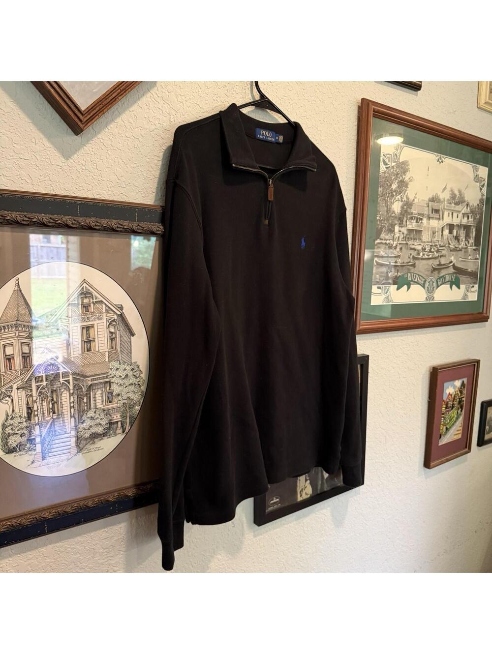 Vintage 00s Polo Ralph Lauren Sweater Mens Medium Black Logo Preppy 1/4 Zip‎ - Picture 2 of 6